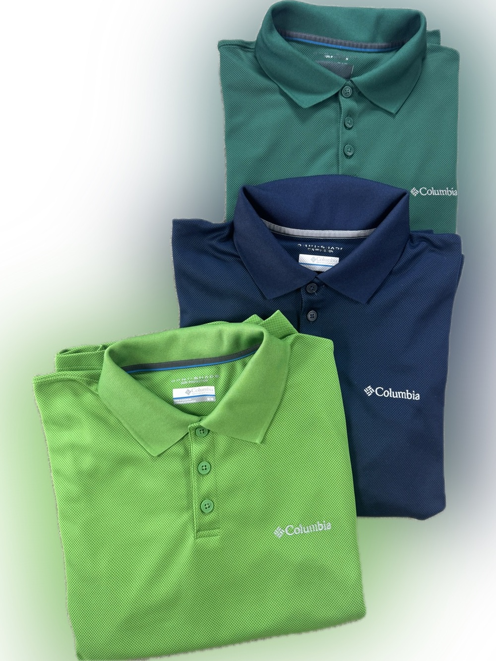 Bundle Columbia Omni Shade Polo Trio Bright Green, Forest Green,‎ Navy Size Med.